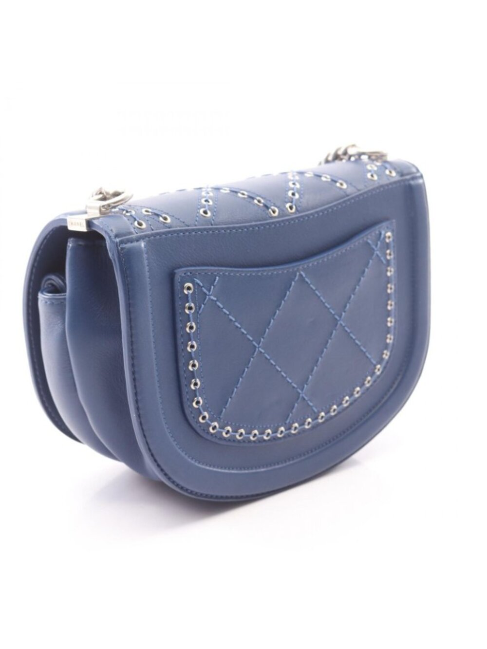 Chanel Shoulder Bag Quilted Coco Eyelet Round Mini Blue Leather Chain - Picture 2 of 9